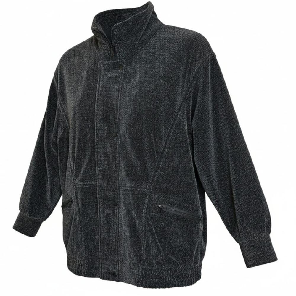Portrait Vintage 80s Black Corduroy Oversized Bomber Jacket